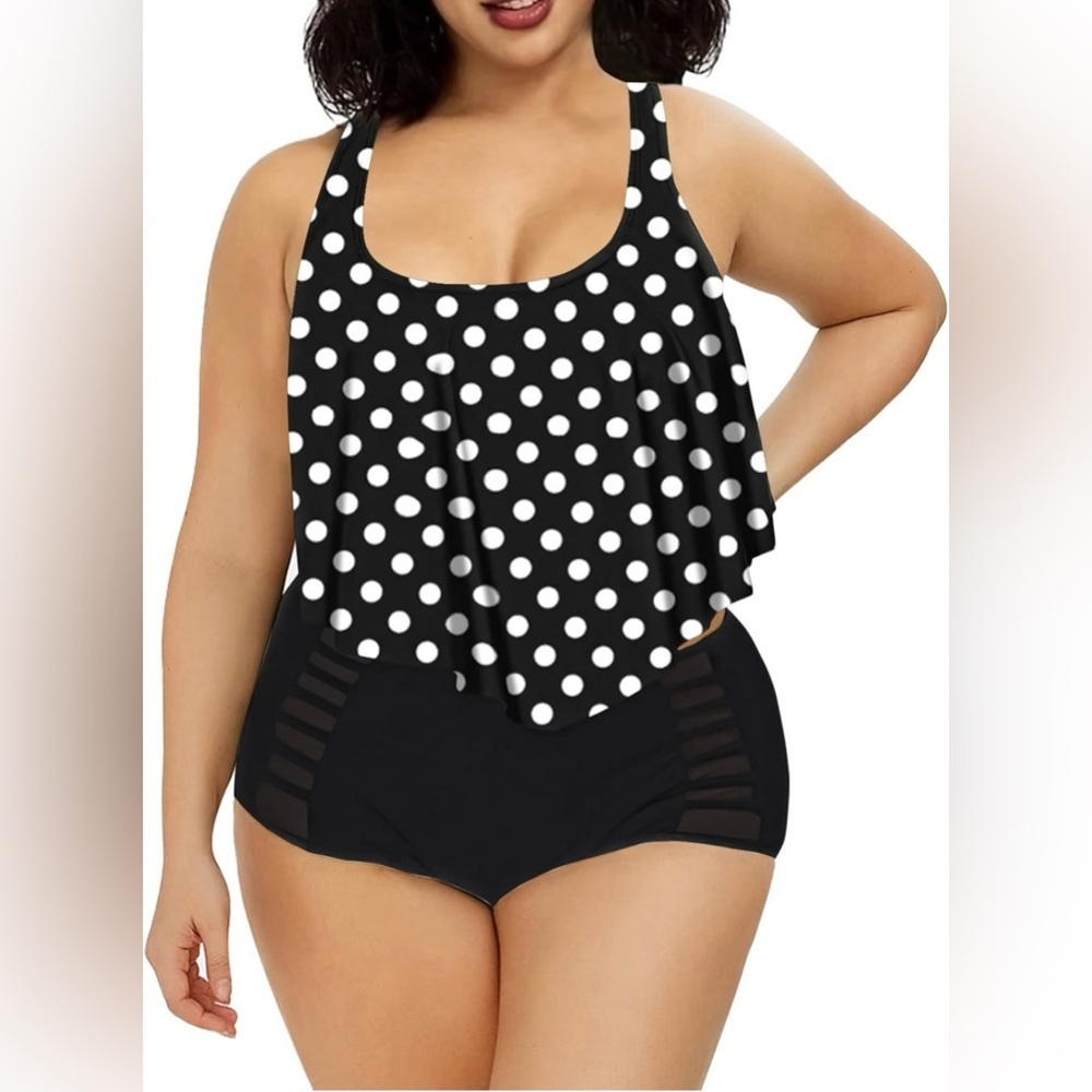 Sovoyontee Women's Plus Size Swimsuit Ruffled High Waist Two Piece